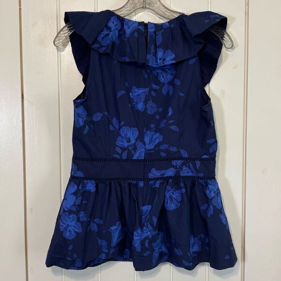 Kate Spade Hibiscus Ruffle V Neck Sleeveless Peplum Top - Picture 5 of 7